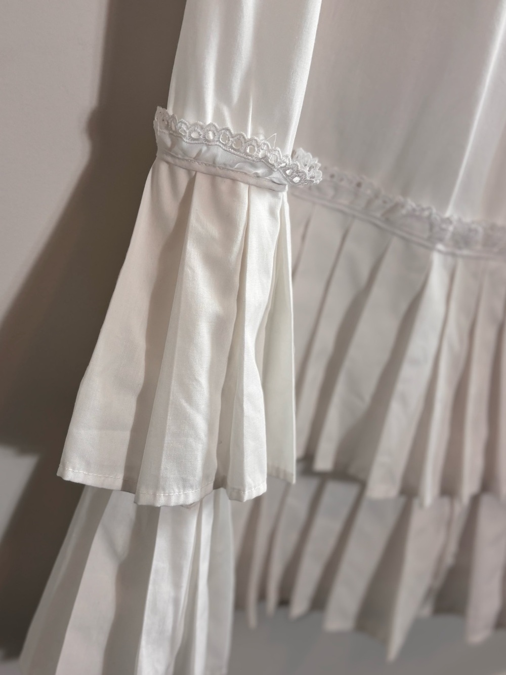 Homemade White Cotton Victorian Style Maxi Skirt Lace Trim Pleated Hem - Picture 4 of 5